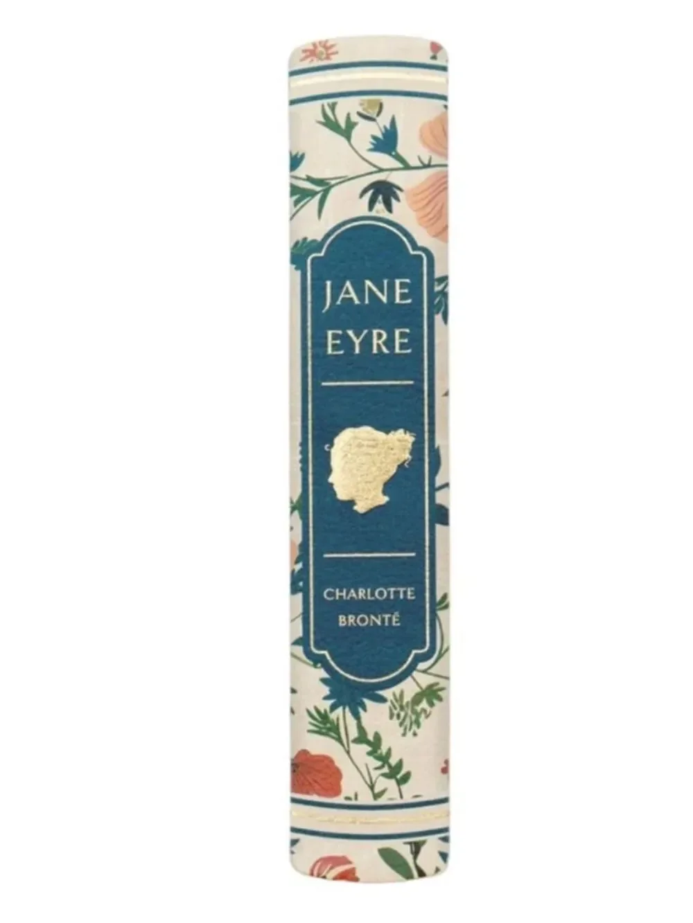 Portico Designs JANE EYRE Faux Leather Book Spine Bookmark Teal Blue Floral